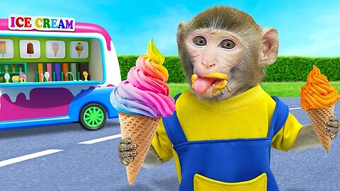 KiKi Monkey selling Yummy Fruit Ice Cream and play with puppies in the garden | KID ANIMAL