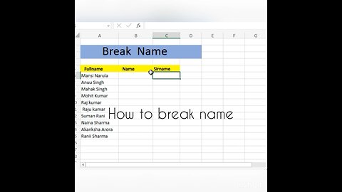 How to break name in excel