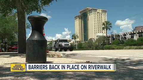 Barriers back in place after car drives on Riverwalk