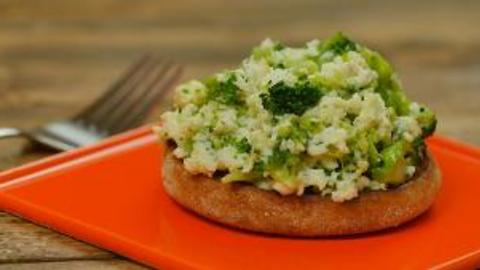 Broccoli and Cheese Egg White Scramble on Whole-Wheat English Muffin