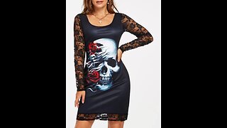 Gothic Flower Print Lace Insert Bodycon Mini Dress - Halloween Style, Women Dresses 🌹