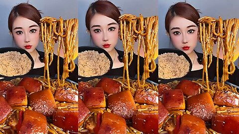 ASMR | Chinese Spicy Noodle Mukbang | 삼겹살쌀국수 먹방 | 매운삼겹살과볶음밥와쌀국수 먹방 | 불닭볶음면와삼겹살 먹방 | 돼지고기면 먹방