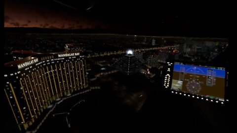 Las Vegas flying the strip at night.