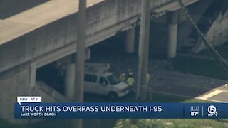 Truck smashes into Interstate 95 overpass in Lake Worth Beach