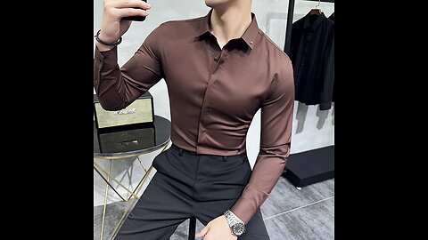 High Quality Solid Dress Shirt Men Simple Long Sleeve Slim Fit