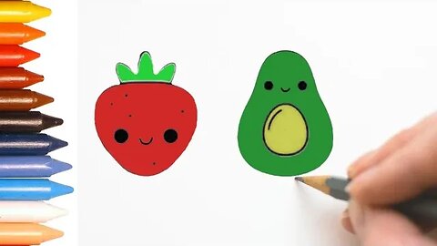 COMO DESENHAR MORANGO E ABACATE KAWAII - PASSO A PASSO - FÁCIL