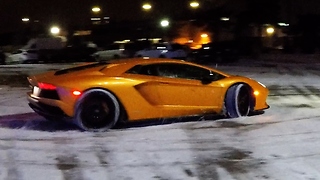 Driver Takes His New Lambo On Its First Snow Drift