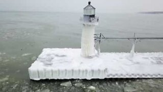 Saint Joseph Lighthouse in the US is completely frozen
