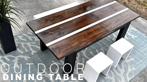 DIY OUTDOOR DINING TABLE | with aluminum inlay