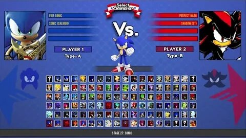 Fire Sonic & Sonic Calibur VS Perfect Nazo & Shadow GT I Sonic Battle MUGEN HD