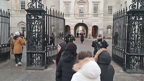 The kings guard moves around the armed police officer #horseguardsparade