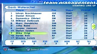 FIFA 2001 Genk Waterschei Overall Player Ratings