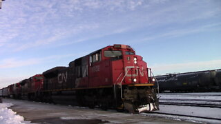 Manifest Train CN 8932 CN 8005 & CN 2726 Engines Westbound In Ontario