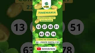 🍀 Resultado TIMEMANIA 1927 | 22/04/23 | Sentindo Sorte #shorts