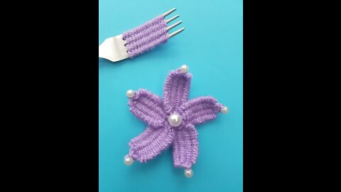 Woolen Flower with Fork || Flower Making