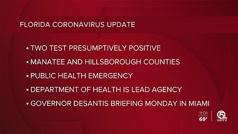 Two 'presumptive positive' cases of the coronavirus in Florida