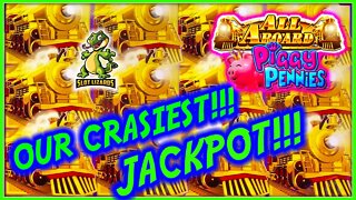 OUR BIGGEST MOST UNBELIEVABLE JACKPOT COMEBACK! All Aboard Piggy Pennies Slot J GOES BONKERS!