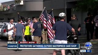 Supporters of Masterpiece Cake Shop rally outside shop