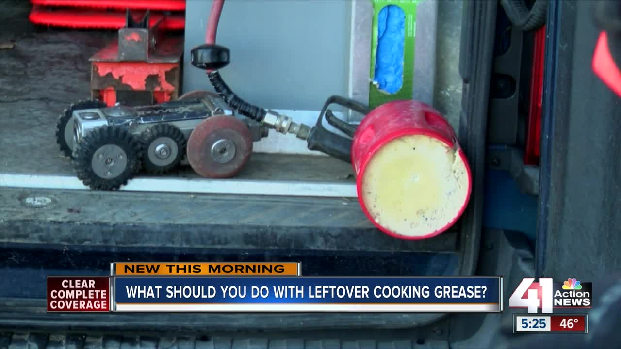 What should you do with leftover cooking grease?