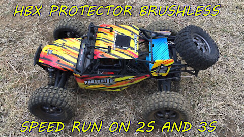 HBX Protector (12815) brushless upgrade speed run on 2S and 3S Lipo