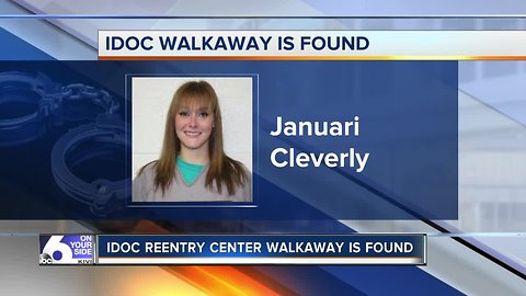 Reentry center walkaway has been found after she walked off the job in Boise