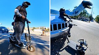 Group of scooters collide on the highway during drag race