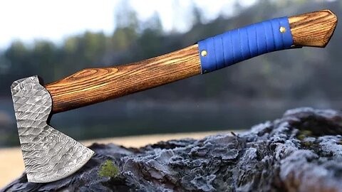 Damascus Steel Axe -Tomahawk - Hatchet Wood Cutting Knife With Ash Wood Handle with Leather Strap