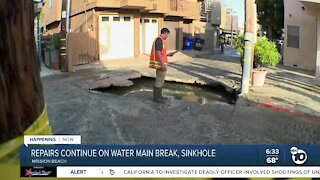 Crews work to fix water main break, sinkhole in Mission Beach