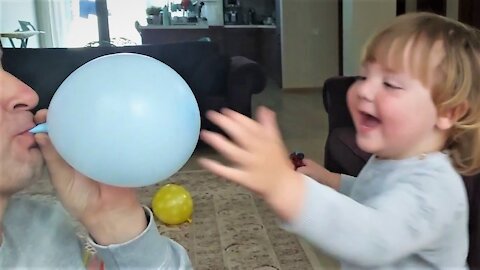 Cute Baby Boy Laughing Hysterically While Dad Blowing Balloon - Funniest Home Videos