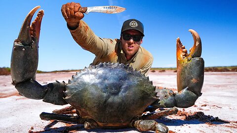 GIANT CRAB Caught By HAND- EATING and COOKING on a Fire