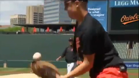 One-Armed Catcher Works Out with the Orioles