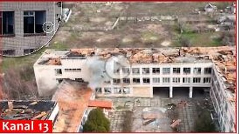 Image of Ukrainian kamikaze drones attacking building housing Russians in Kherson