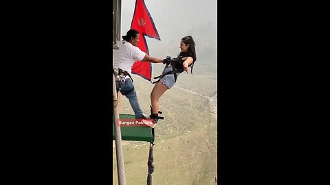 Brave Nepali Girl Bungee jump in nepal 😲😳😳