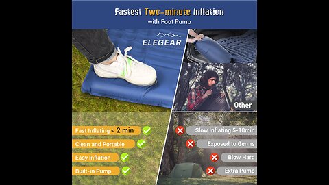 Elegear Self Inflating Sleeping Pad for Camping, 4" Ultra-Thick Camping Mattress Pad with Pillo...