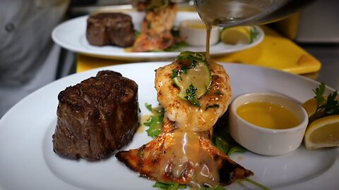 DRY AGED PORTERHOUSE STEAK Lobster Surf and Turf Tuscany Steakhouse, NYC - American Food