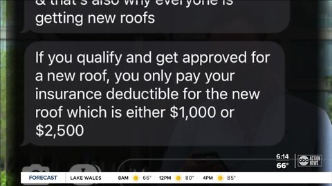 Florida roofing company encourages homeowner to make insurance claim for storm damage via text