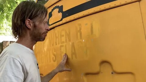 I was TERRIFIED of doing this to my bus! Sanding the bus was INSANE work! | Our Sanding Saga Part 1