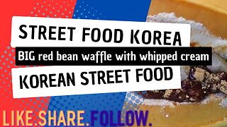 Street Food Korea - BIG red bean waffle with whipped cream - Korean Street Food