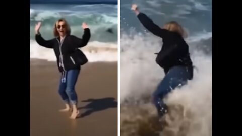 Woman Collapses Into The Waves Fail Funny