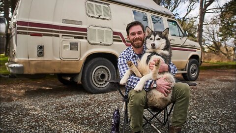 Living in a Camper Van with a Husky to Save Rent Money while in School. VAN LIFE TOUR