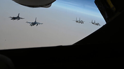 457th EFS Fighting Falcons participate in a formation flight with the Royal Saudi Air Force