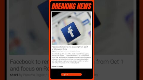 Latest Headlines: Facebook to remove live shopping from Oct 1 and focus on Reels #shorts #news