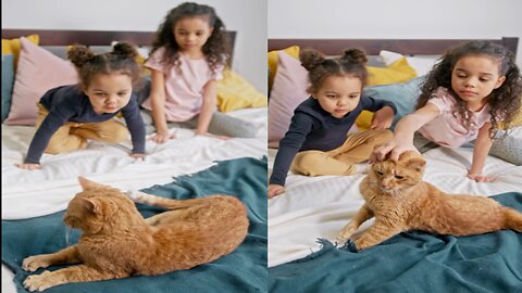 Two Little Sweethearts and Their Feline Friend