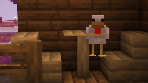 Minecraft Sever Build with a chicken at a table