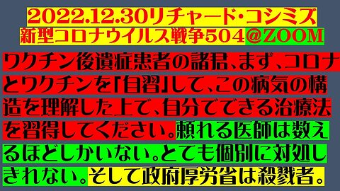 2022.12.30 リチャード・コシミズ新型コロナウイルス戦争５０４＠ZOOM 前半