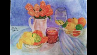 Draw a flower bouquet with lemon and orange