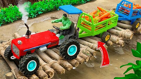 Diy tractor making mini wooden bridge very unique | Diy tractor with trailer full fruit | sunfarming