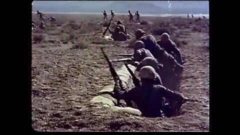 Soldiers advance towards nuclear blast test in Operation Desert Rock