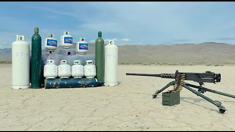 50cal M2 vs 1000 Pounds of Propane and Oxygen Tanks