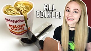 Inspiring 'Instant Ramen' cake with 100% edible plastic spoon